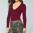thumbnail image 2 of LEAVINGSUO Long Sleeve Shirts for Women, Fall Womens Tops Women's and Winter Fashion Knitting V-Neck Pullover Shirt Tops Bodysuit, 2 of 5