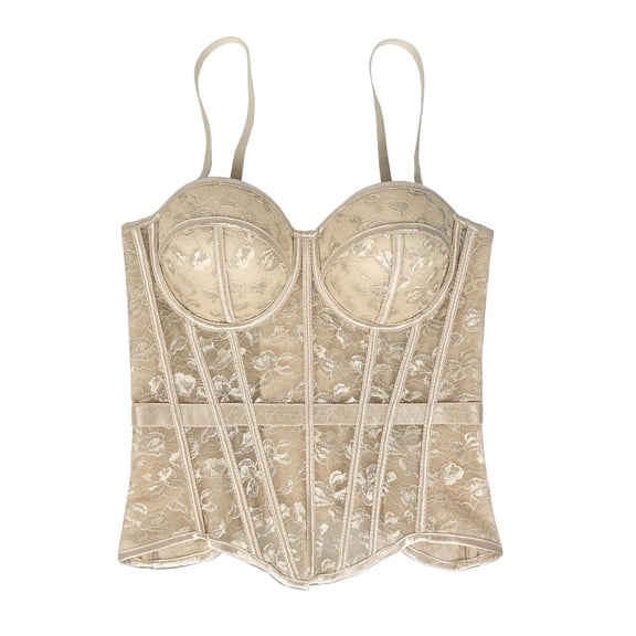 BRGZLK Women's Floral Lace Corset Tops Solid Color Corset Bustier Slimming Beautiful Back Party Club Date Night Camisole Top Beige 36B/80