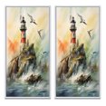 thumbnail image 2 of Designart "Watchtower Overlooking the Ocean V" Beach Framed Wall Art Set Of 2 - Green Beach Framed Canvas Set For Living Room Decor, 2 of 7