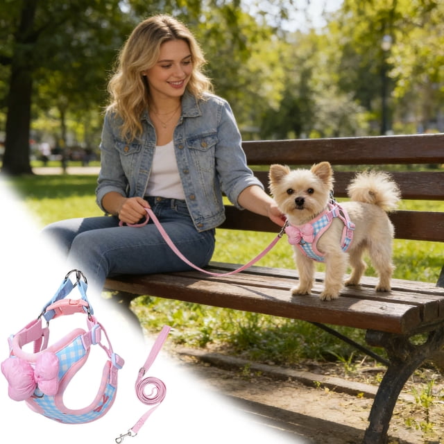 Bowknot Harness Harness With Plaid Leash Leash For Pull Belly Bands for Male Dogs with Snaps Cat Wheelchair Rear Legs Belly Bands for Dogs with Cat Steps Cat Walking Assist Plaid Dog Sweaters for