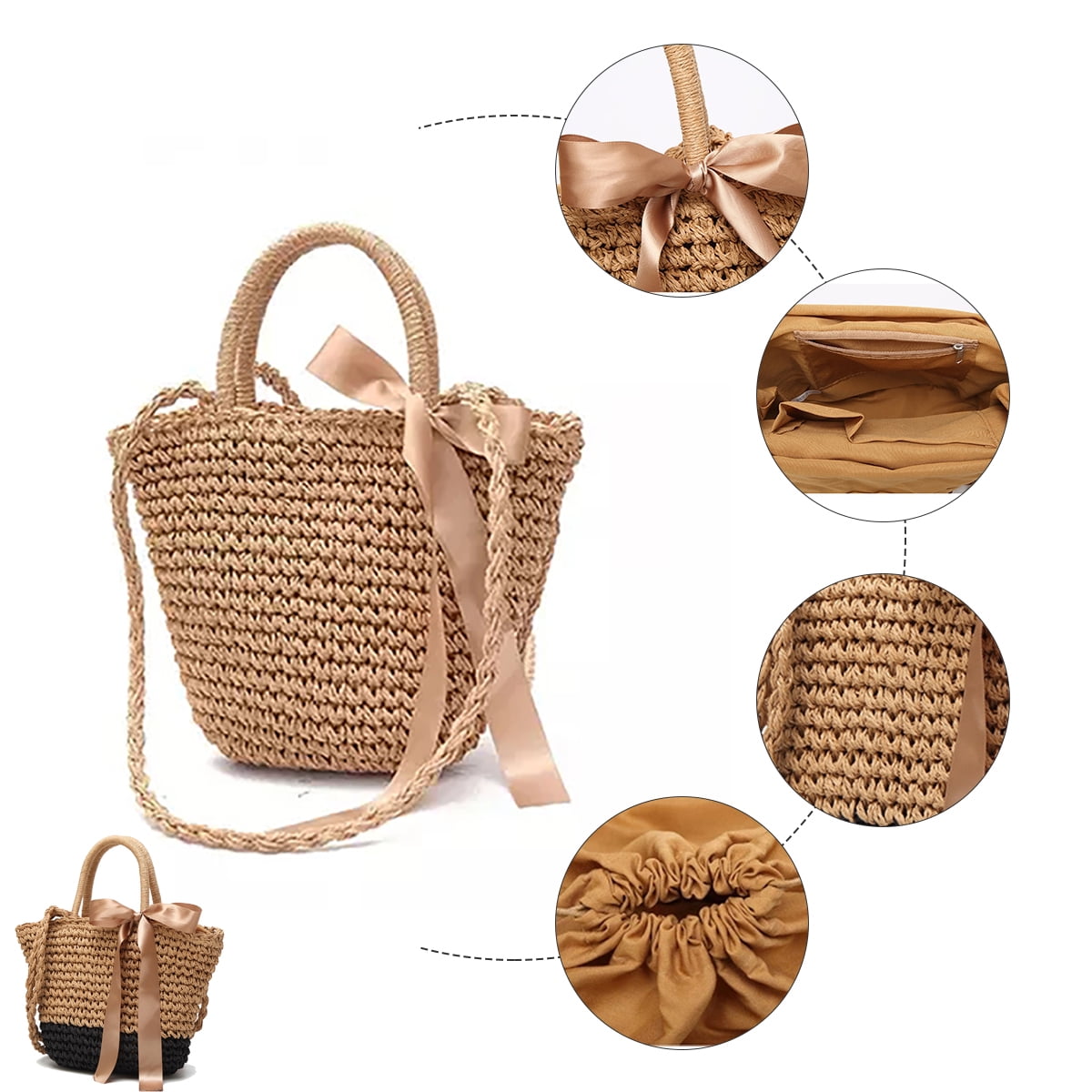 Ladies Woven Straw Handbag Bamboo Bag Clutch Bag Solid Box Square Shoulder Bag 