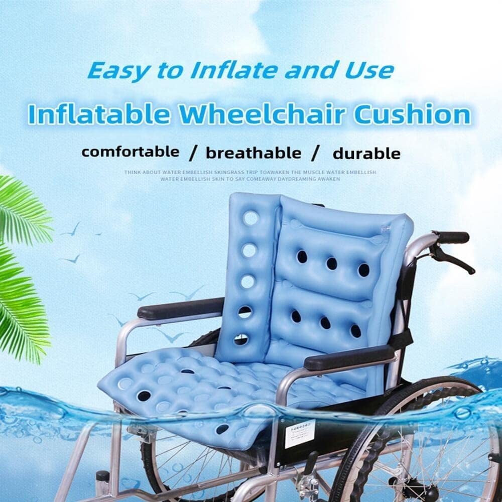 NOGIS Inflatable Seat Cushions for Pressure Relief, Wheelchair Air Cushion  for Bed Sore, Comfortable Waffle Pads，Cream 16.1x16.1inch，Blue 