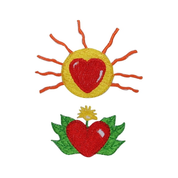 ID 3269AB Set of 2 Heart Emblem Patches Valentine Embroidered Iron On Applique