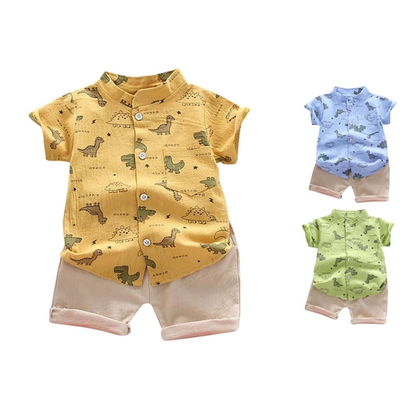 RTKFRFLM Toddler Boys 2-Piece Set Cartoon Dinosaur Print Shirt and Shorts Outfit Blue 12-18 Months