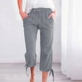 thumbnail image 5 of Outfmvch Linen Pants Women Straight Wide Leg Cropped Linen Pants Women Gauze Pants Pedal Pushers for Women Straight Wide Leg Boho Pants for Women 2026 Yoga Capris with Pockets Dark Gray S-3XL, 5 of 7