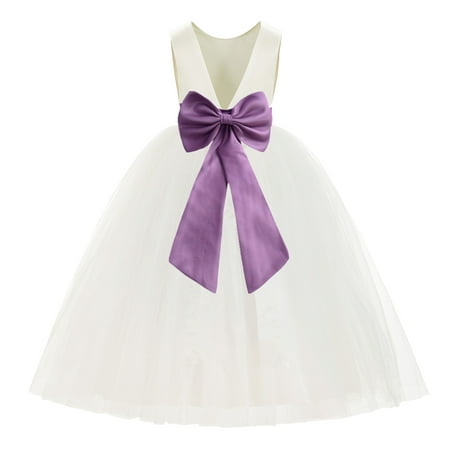 

Ivory V-Back Satin Flower Girl Dresses for Wedding Toddlers 219T