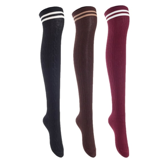 3 Pairs Awesome Women Thigh High Cotton Boot Socks. Comfortable, Soft And Durable Knee High Socks Size 6-9 Black, Coffee, Wine T1023-3c5