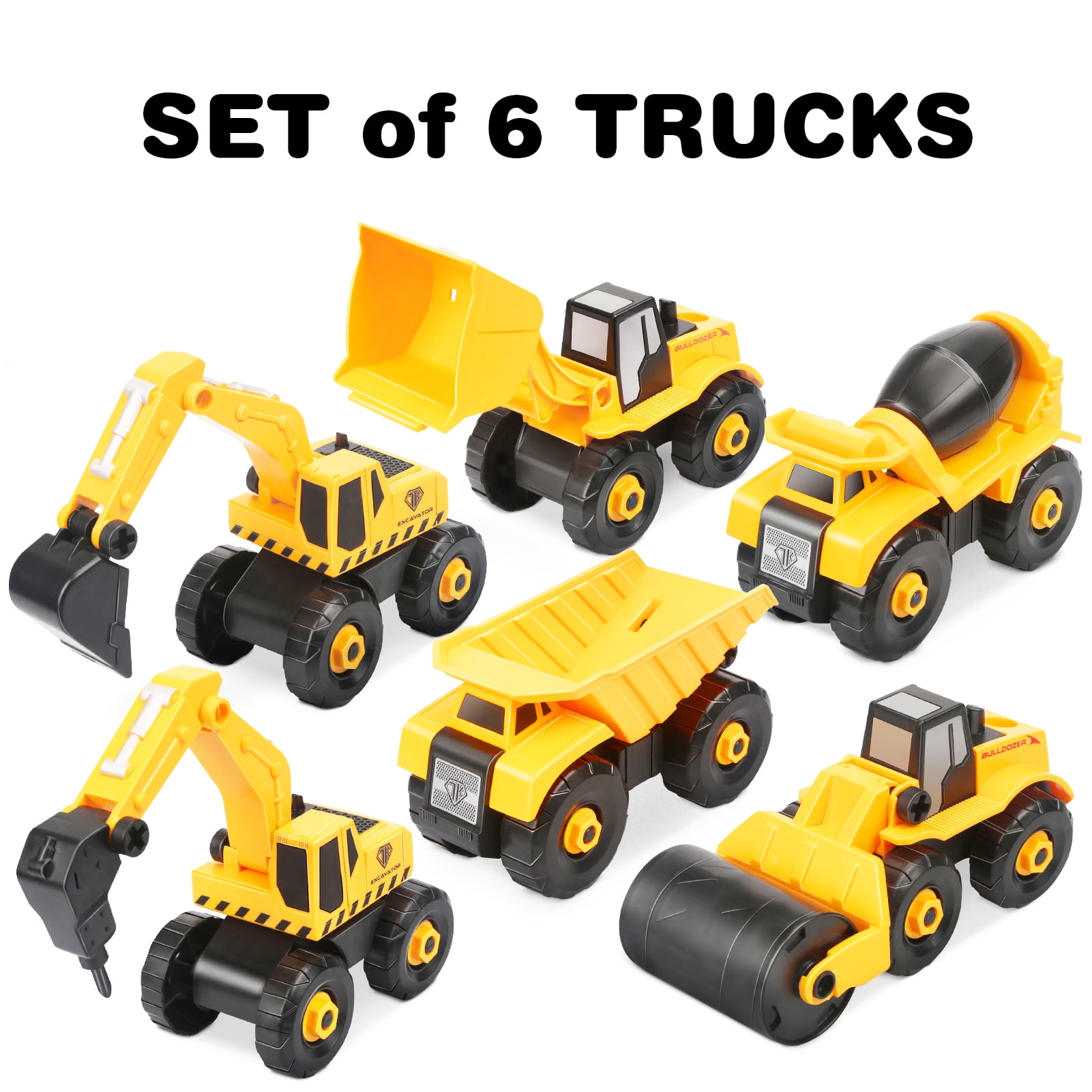 Joyreal Take Apart Construction Truck Toy for Boys Age 3 4 5,6 in 1 Vehicle  Set for Kids DIY Educational Gifts for Girls
