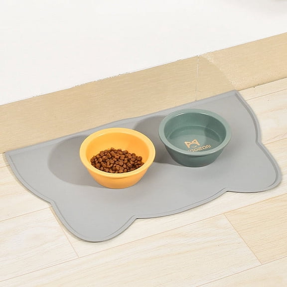 Pet Feeding Mat, Silicone Dog Cat Food Mat for Floor Waterproof, Non Slip Dog Bowl Mat with Raised Edge Spill Proof, Easy Clean Pet Placemat for Messy Drinkers,Light Gray