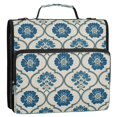 thumbnail image 2 of Water-Resistant 3-Ring Binder Organizer with Multiple Pockets Zipper Binder Bag for Office Blue Symmetrical Floral Pattern, 2 of 8