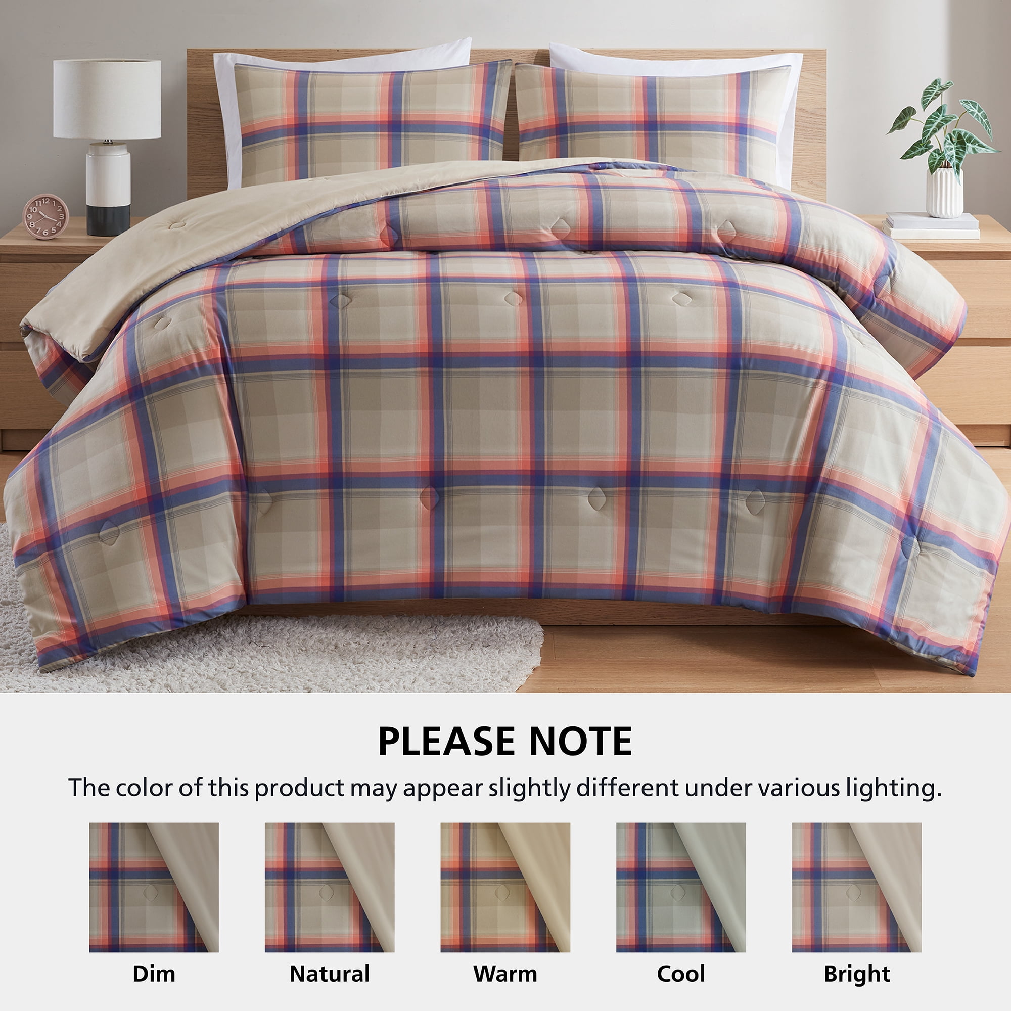 Mainstays Western Plaid 3-Piece Pink Comforter Set, King