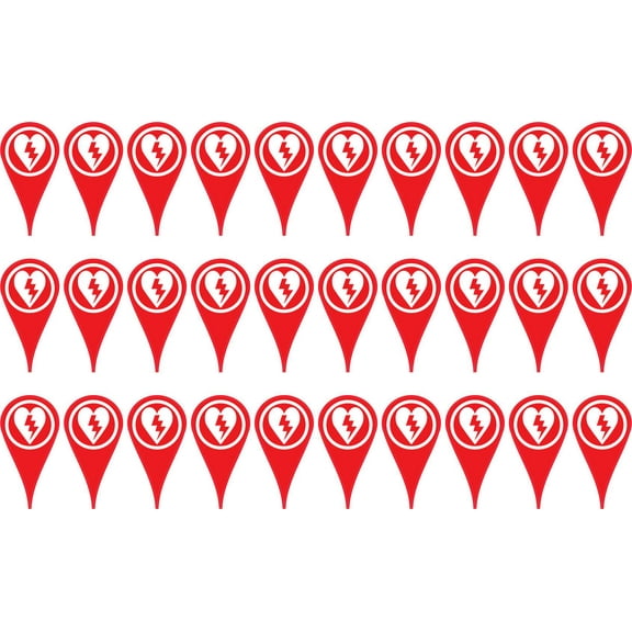 StickerTalk AED Map Pointer Vinyl Stickers, 1 sheet of 30 stickers, 0.5 inches x 1 inches each
