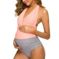 thumbnail image 3 of Ecavus One Piece Maternity Swimsuits Deep V Neck High Waisted Swimwear Orange/Stripe XXL, 3 of 6