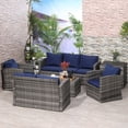 thumbnail image 2 of Outsunny 6 Pieces Wicker Patio Furniture Set with Cushions, 7-Seater Rattan Patio Sofa Set with Storage Coffee Table & Side Table, Sectional Outdoor Furniture Set, Blue, 2 of 9