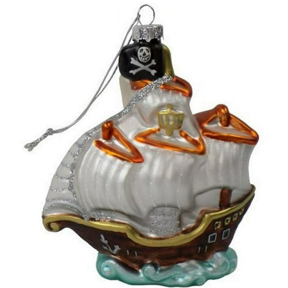 Barry Owens Blown Glass Pirate Ship Hanging Ornament BV436 4.5 Inches x 4 Inches