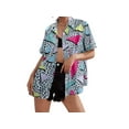 thumbnail image 6 of VILOVE Retro Theme Party Disco Shirt 80s 90s Outfits for Women 80s Hawaiian Shirt Neon Button Down Short Sleeve Blouse, 6 of 8