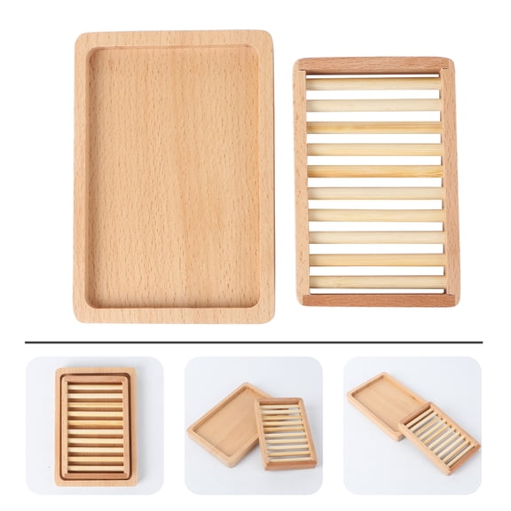 ORDDIART Rustic Wooden Soap Holder 1 Pair, Natural Soap Dish Tray for Bathroom and Kitchen, Keeps Soap Dry and Organized