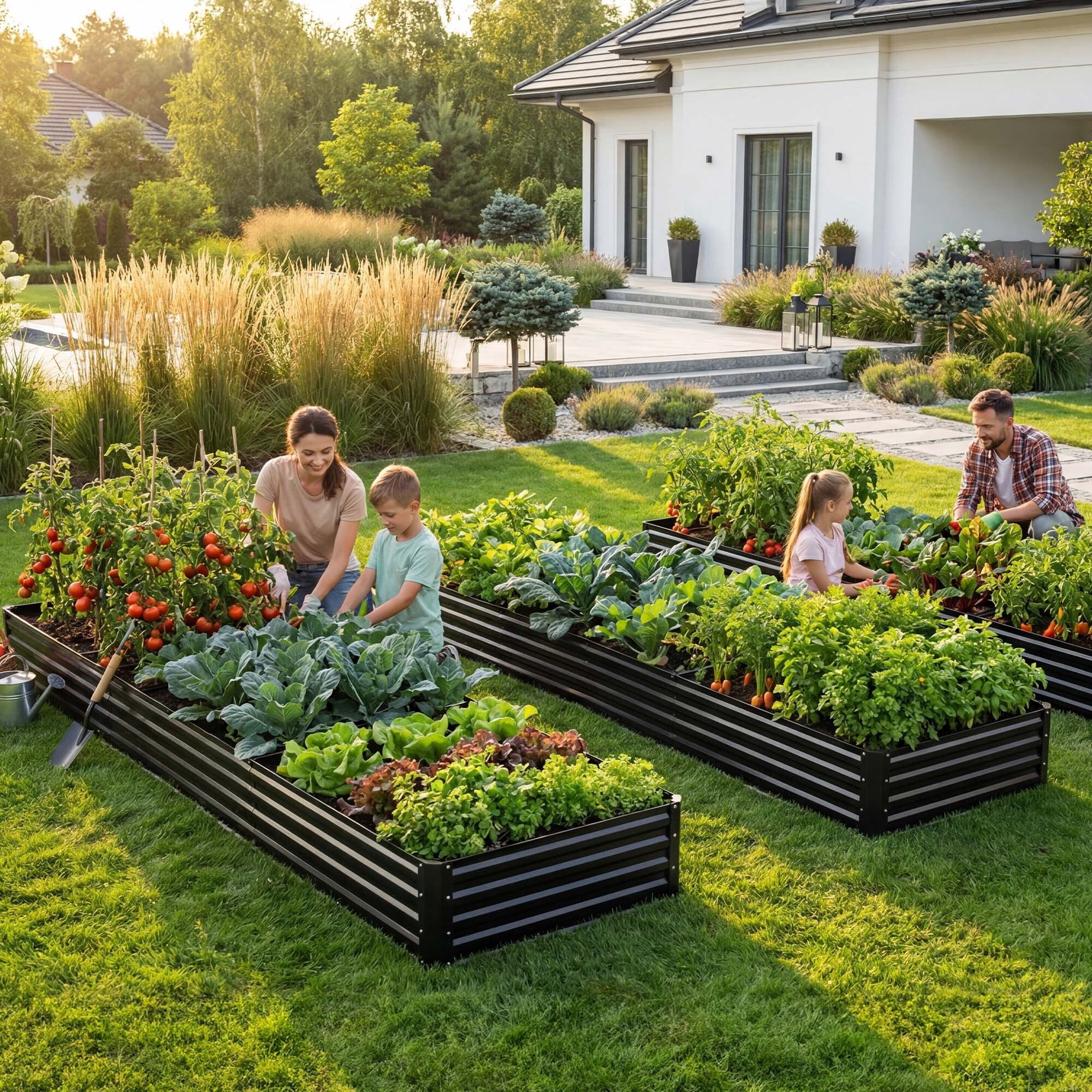 Uforic 12X4X1FT 1 Pack Galvanized Metal Raised Garden Bed Kit with Safety Rubber & Gardening Gloves, Outdoor Large Planter Box for Vegetables Flowers Herbs Fruits, Black