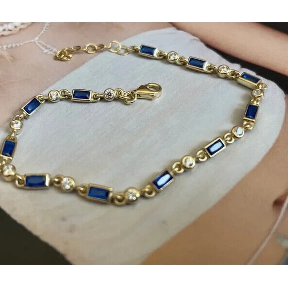 Dazzlingdaimonds Jewels 5.00 Ct Princess Cut Sapphire & Diamond Womens Tennis Bracelet 14K Yellow Gold Plated 925 Sterling Silver