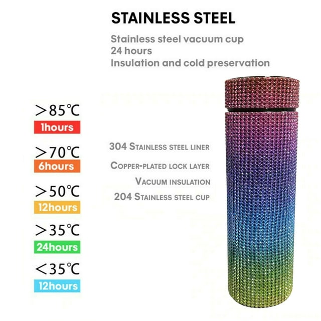 Fiudx Botella Térmica Inteligente de Acero Inoxidable, Tapa con Indicador de Temperatura, Función de Retención Prolongada, Filtro de Té Incluido, Diseño Elegante, Ideal para Viajes, 500 Ml, 23 X 6,5