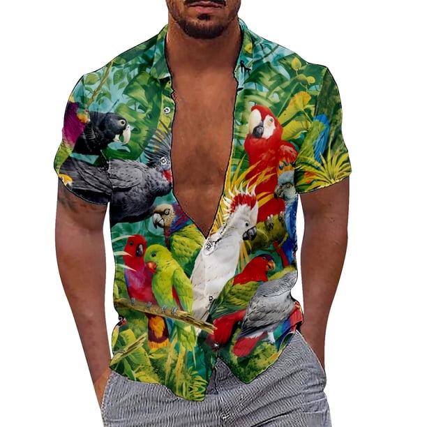 Camisas Para Hombre Manga Larga Negra Nueva camisa de manga corta holgada informal con estampado digital 3d y estampado de (Green, XXL)