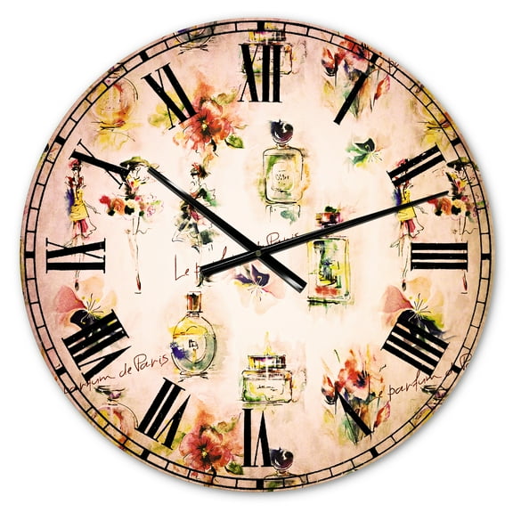 Designart 'Perfume Bottles and Flowers' Glam wall clock