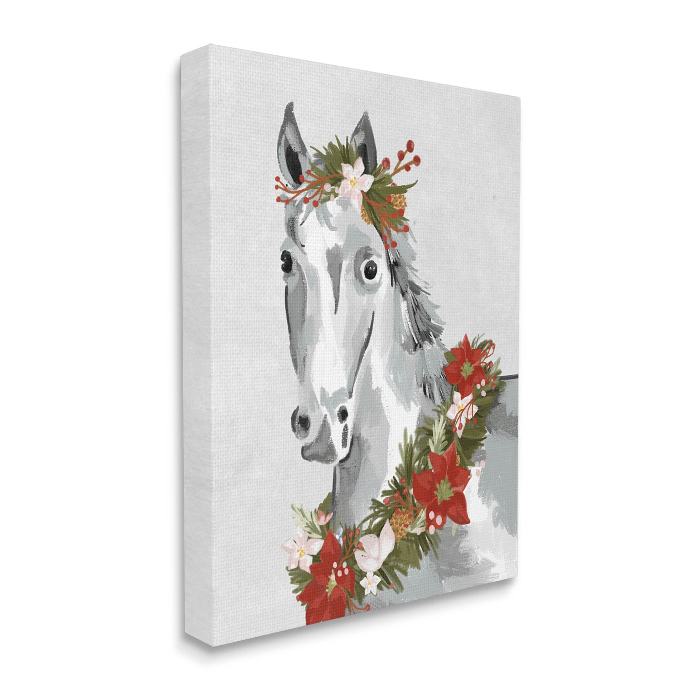 Stupell Industries Festive Holiday Horse Holly Wreath Graphic Art Gallery Wrapped Canvas Print Wall Art, Design by Laura Konyndyk