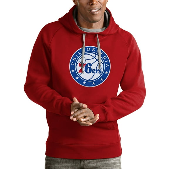 Men's Antigua Red Philadelphia 76ers Team Logo Victory Pullover Hoodie