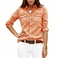 thumbnail image 4 of Faux Denim Shirt Women Chambray Jean Western Shirts Long Sleeve Button Down Tops, 2XL, 4 of 4