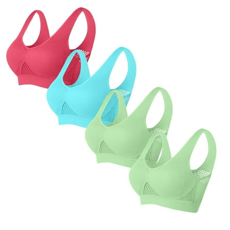 Ecqkame Sport Bras for Women No Underwire Seamless Push Up Bra Yoga Gym Activewear Plus Size Solid Color Everyday Breathable Supportive Bra 4PC Watermelon Red L on Clearance