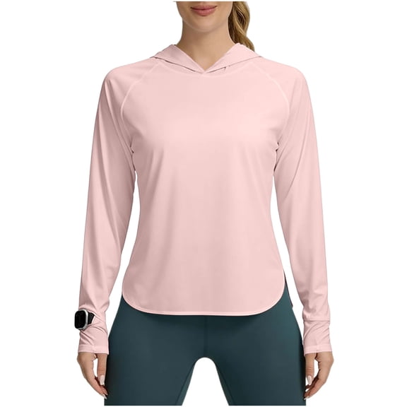 Avrnliq Womens UV Sun Protection Hooded Shirt, UPF Lightweight Long Sleeve with Thumb Holes, Breathable Quick Dry Athletic Outdoor Top Pink (S-XXL),Size 2XL