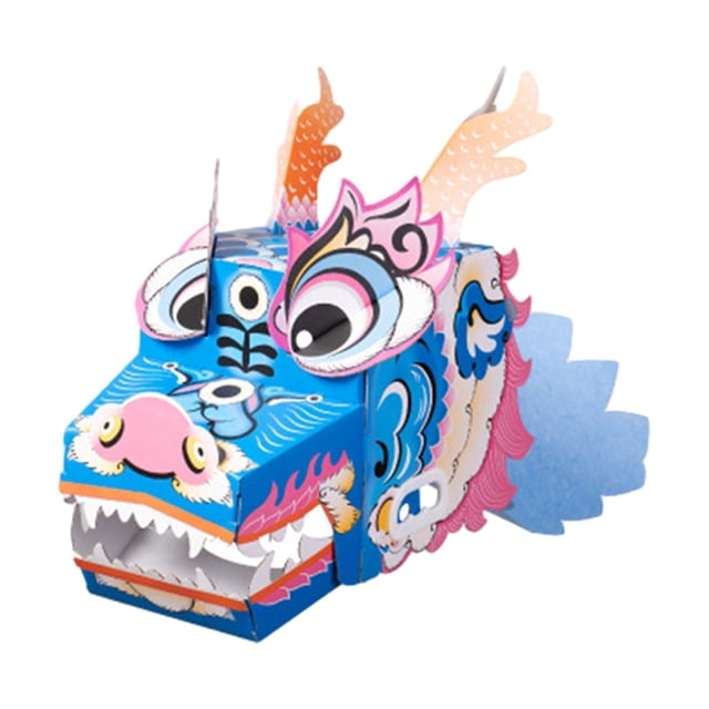 Paquete de Material para hacer cabeza de dragón, juguete DIY con cabeza de dragón, manualidades de papel 3D, Festival, artesanía a mano para niños, , Azul