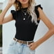 thumbnail image 4 of Top De Manga Corta De Punto para Mujer, Cuello Medio Alto, Color Puro, Ajustado, Elegante, Jersey De Verano, Top Negro S, 4 of 8