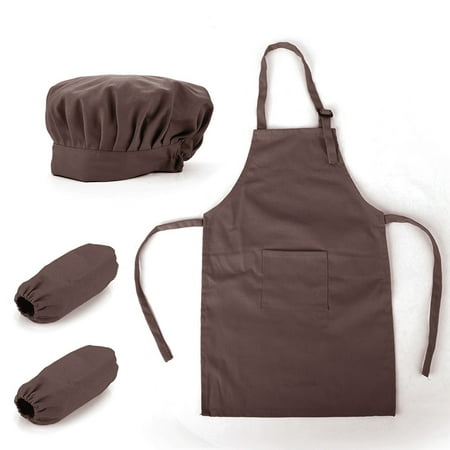 5 Tub Apron - Opromo Colorful Cotton Canvas Kids Apron, Chef Hat and Oversleeve Set, Party Favors(S-XXL)-Coffee-S