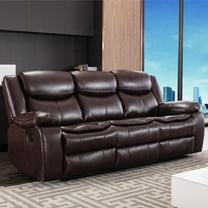 Breathable Genuine Leather Manual Reclining Sofa - 1-Piece for Living Room (Dark Brown)
