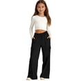thumbnail image 2 of GiLiling Girls Wide Leg Sweatpants, Cute Baggy Sweat Pants Straight Leg, Petite Lounge Pants High Waisted Joggers with Pockets (Black, 10-11 Years), 2 of 9