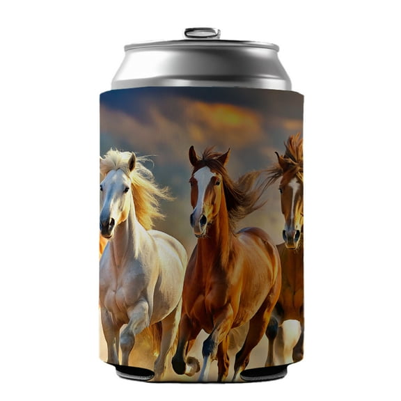 Galloping Horses Drink Beer Soda Insulated Sleeve Holder Can Cooler Hugger