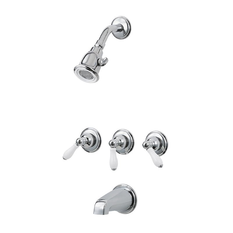 Pfister Bedford Triple Handle Tub and Shower Trim Kit with White Porcelain Lever Handles