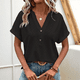 thumbnail image 4 of Top Henley de Corta con Cuello en V para Mujer, Negro, Talla XL, 4 of 6