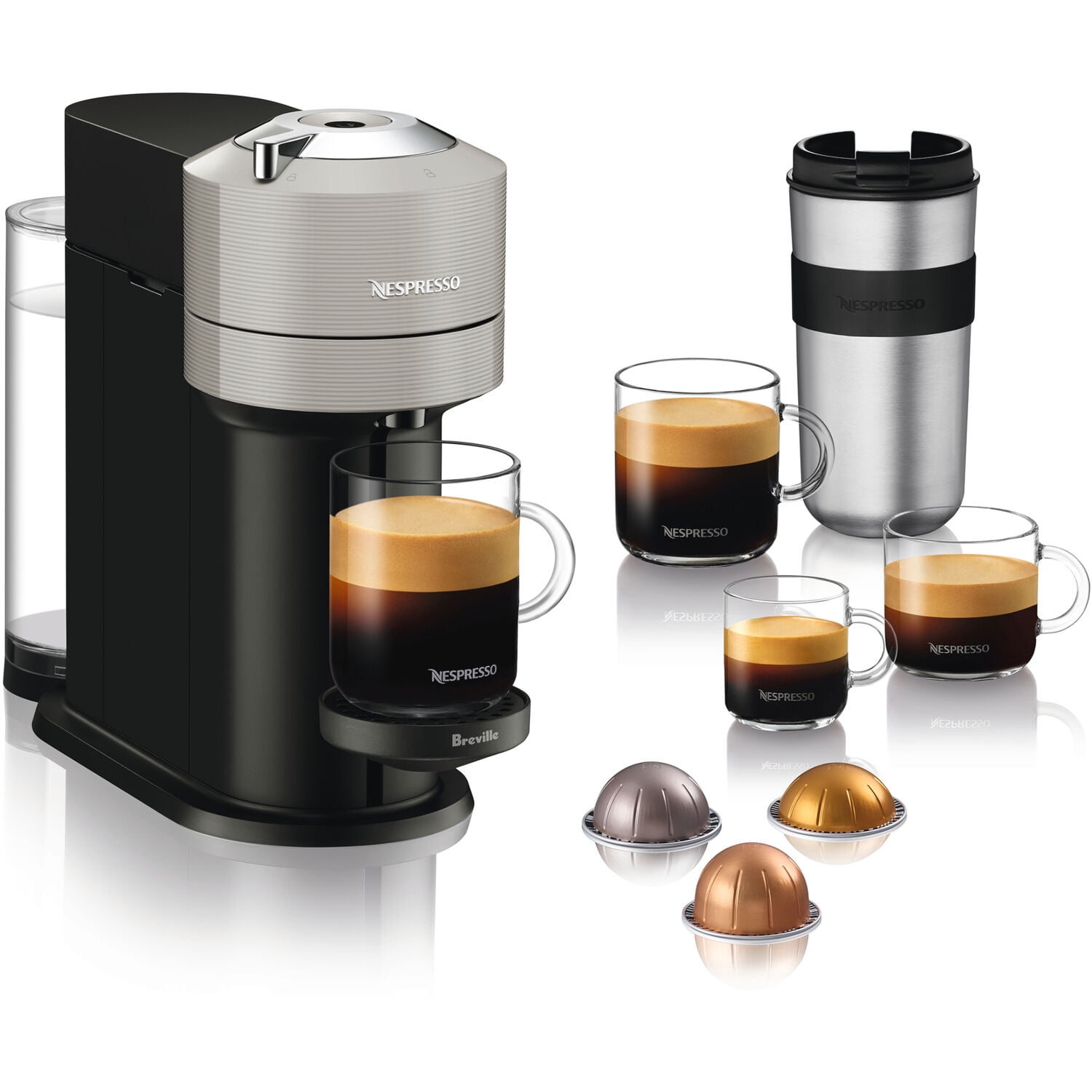 Nespresso Vertuo Next Coffee and Espresso Machine with Aeroccino NEW by  Breville, Light Grey and Espresso Maker Capsules VertuoLine, Medium and  Dark