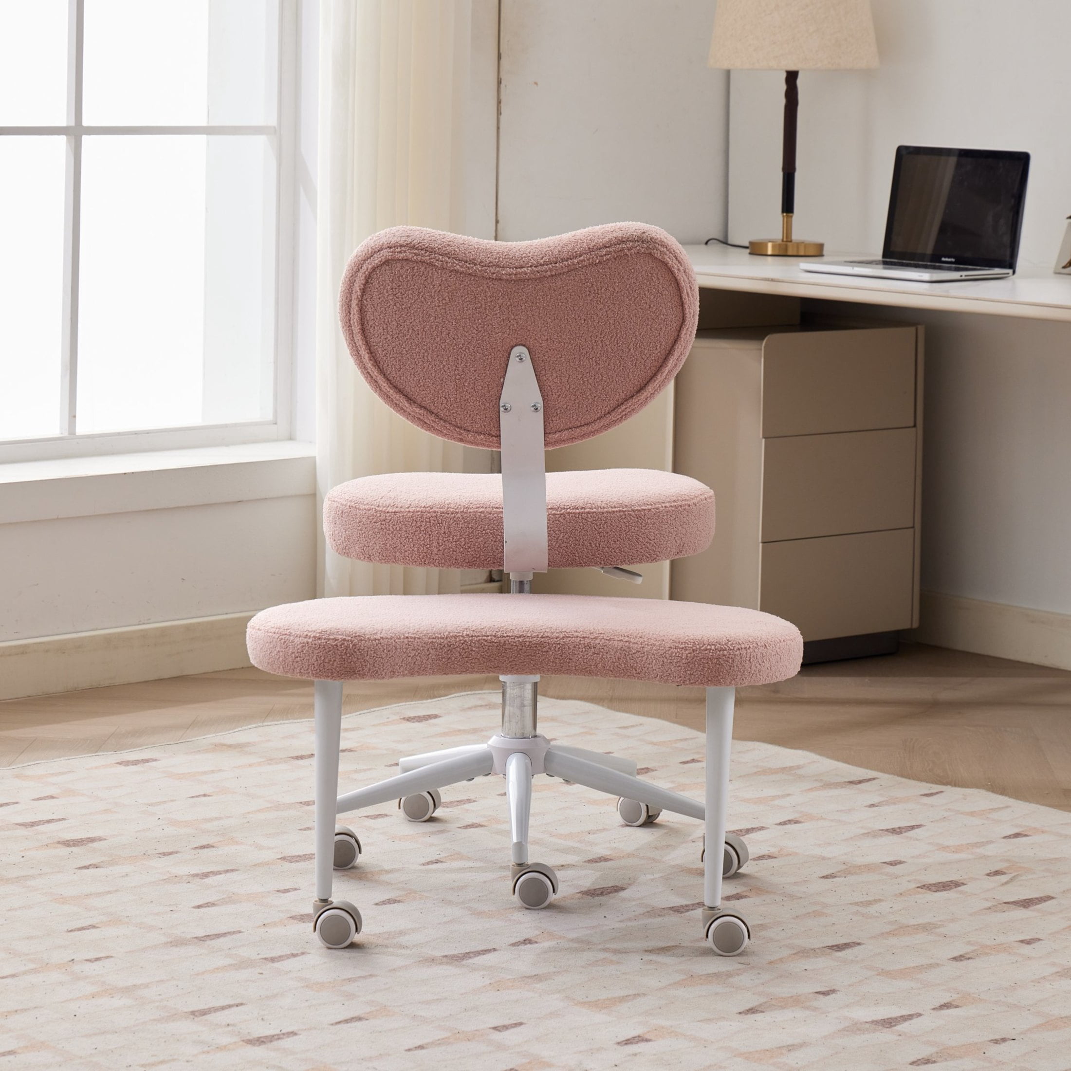 Noble House Meditation Office Chair, Cross-Legged Desk Chair with Swivel Footstool, Lumbar Support, Pink