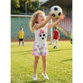 thumbnail image 6 of BemeyourBBs Toddler Baby Girls Football Outfit Infant Baby Girls Summer 2 Piece Outfits Flying Short Sleeve Soccer Bow Embroidered TShirt Tops Ruffle Trim Shorts Sets Toddler Girls Summer Outfit, 6 of 9