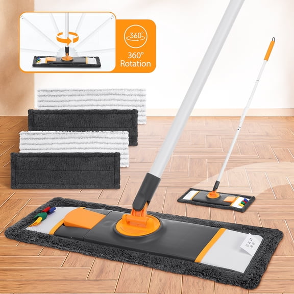 Bestnifly Dust Flat Mop Home Office Commercial Use Floor Tile Cleaning with 3pcs Washable Pads&Scrubber