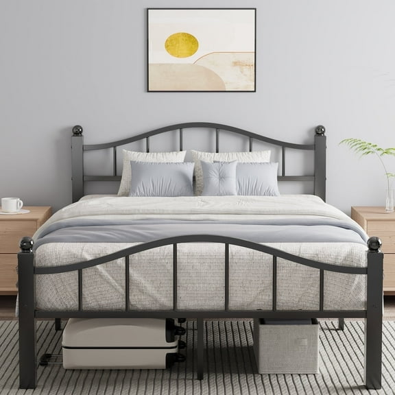 Metal Full Size Bed Frame, Noise-Free Design & Underbed Storage Heavy Duty Bed Frames with Headboard No Box Spring Needed/Tool-Free Assembly