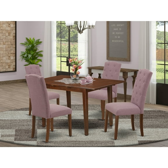 5-Piece Dining Set - Rectangle Table & 4 Parsons Chairs - Mahogany Finish