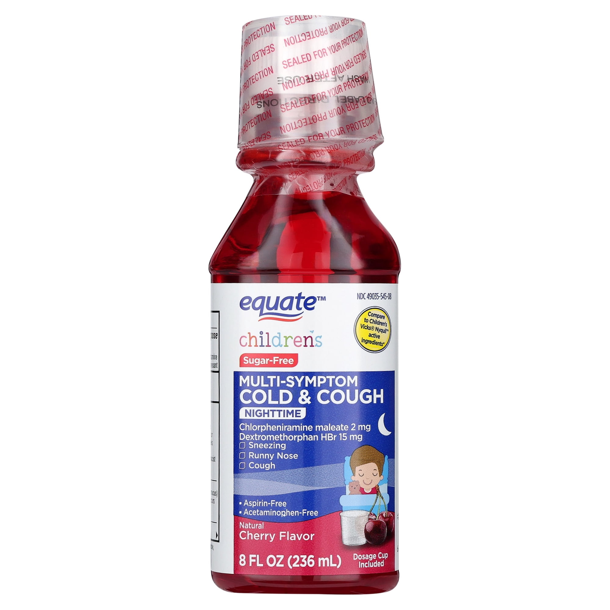 Equate Children's Nighttime Multi-Symptom Cold and Cough Liquid, Cherry Flavor, 8 fl oz