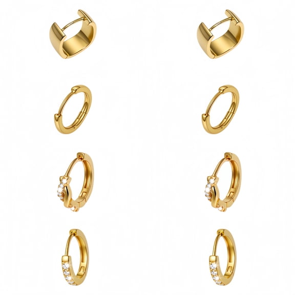 Small Gold Plated Hoop Earrings for Women 4 Set, Zircon Hypoallergenic Earrings Chunky Earrings with Silver Post
