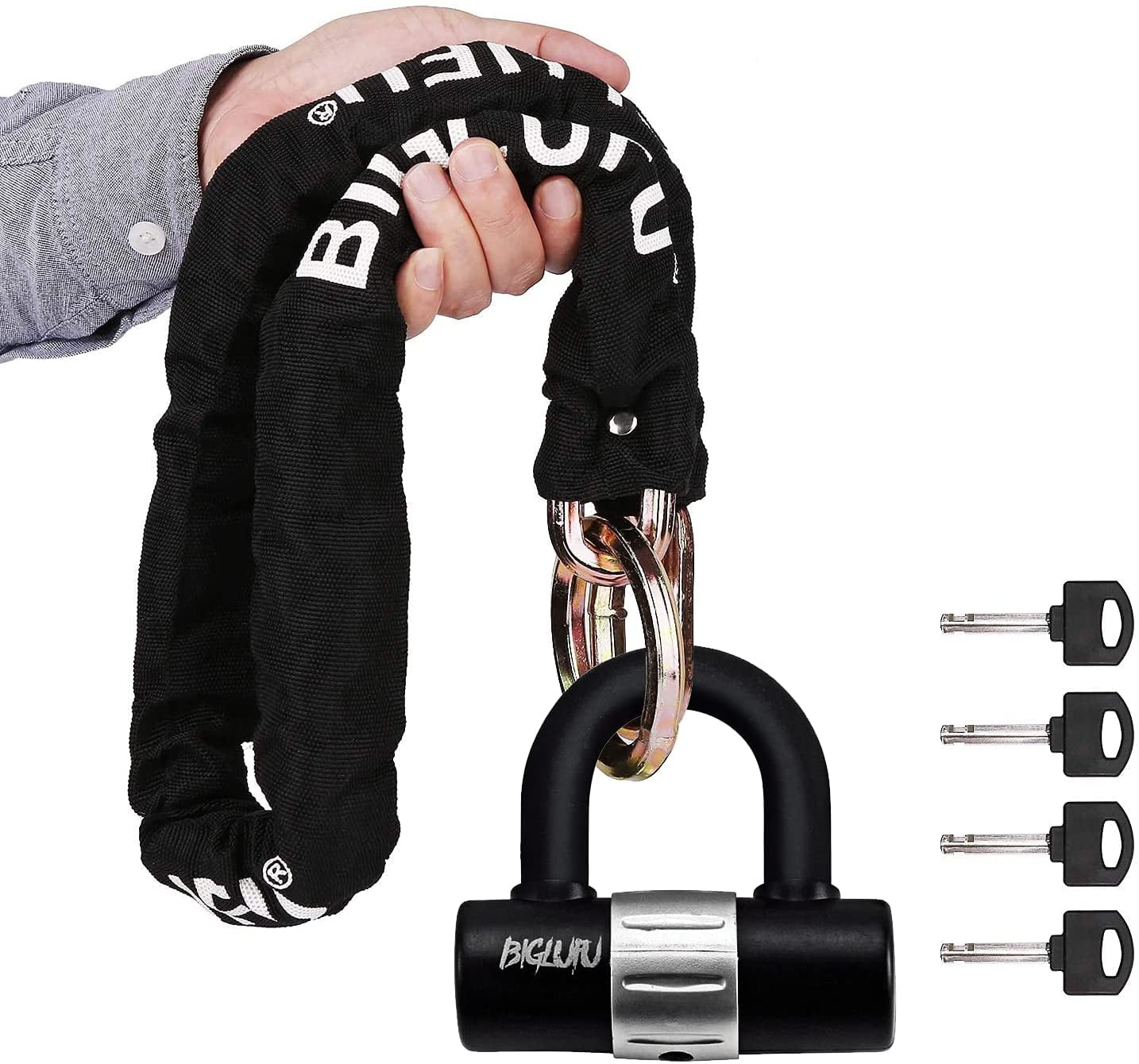 BIGLUFU Motorcycle Lock Chain Locks Heavy Duty 3ft Long, Cut Proof 0.4