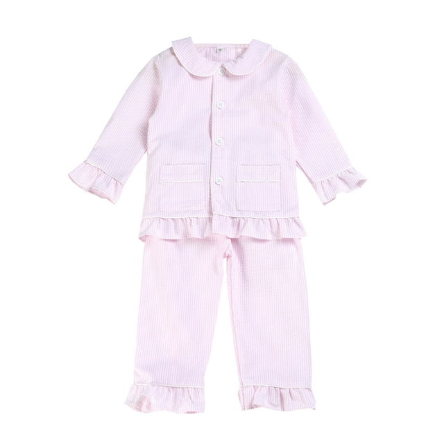 WEIYLL Ensemble de Pyjamas pour Filles Manches Longues Hauts Rayés T-Shirt Pantalon Tenue Décontractée Rose Taille 3T