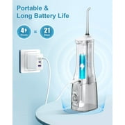 Water Flossers for Teeth, Cordless Portable Water Flossers for Adults Braces, IPX7 Waterproof with 4 Modes, 4 Professional Nozzles, 300ml Tank & 21 Days Runtime for Travel, White, 1Pack